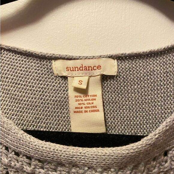 SUNDANCE Crochet Open Cable Knit Tunic Silk Sweater Long Sleeve Dress Gray Small - Picture 6 of 7